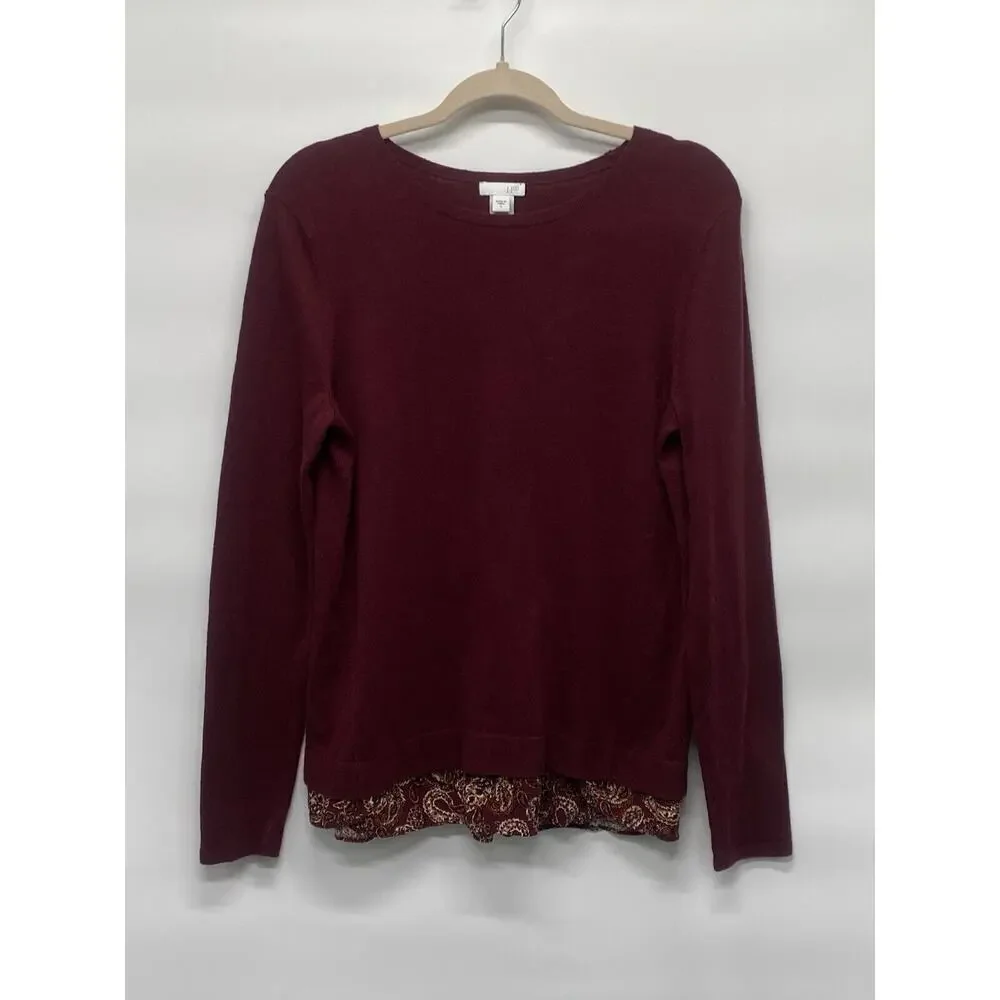 J.Jill Women’s Sweater‎ Paisley Shirttail Hem Detail Academia Preppy Sz Small